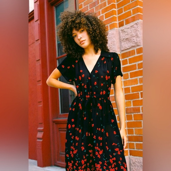Christy Dawn Black and Red Floral Midi Dress - Picture 1 of 9